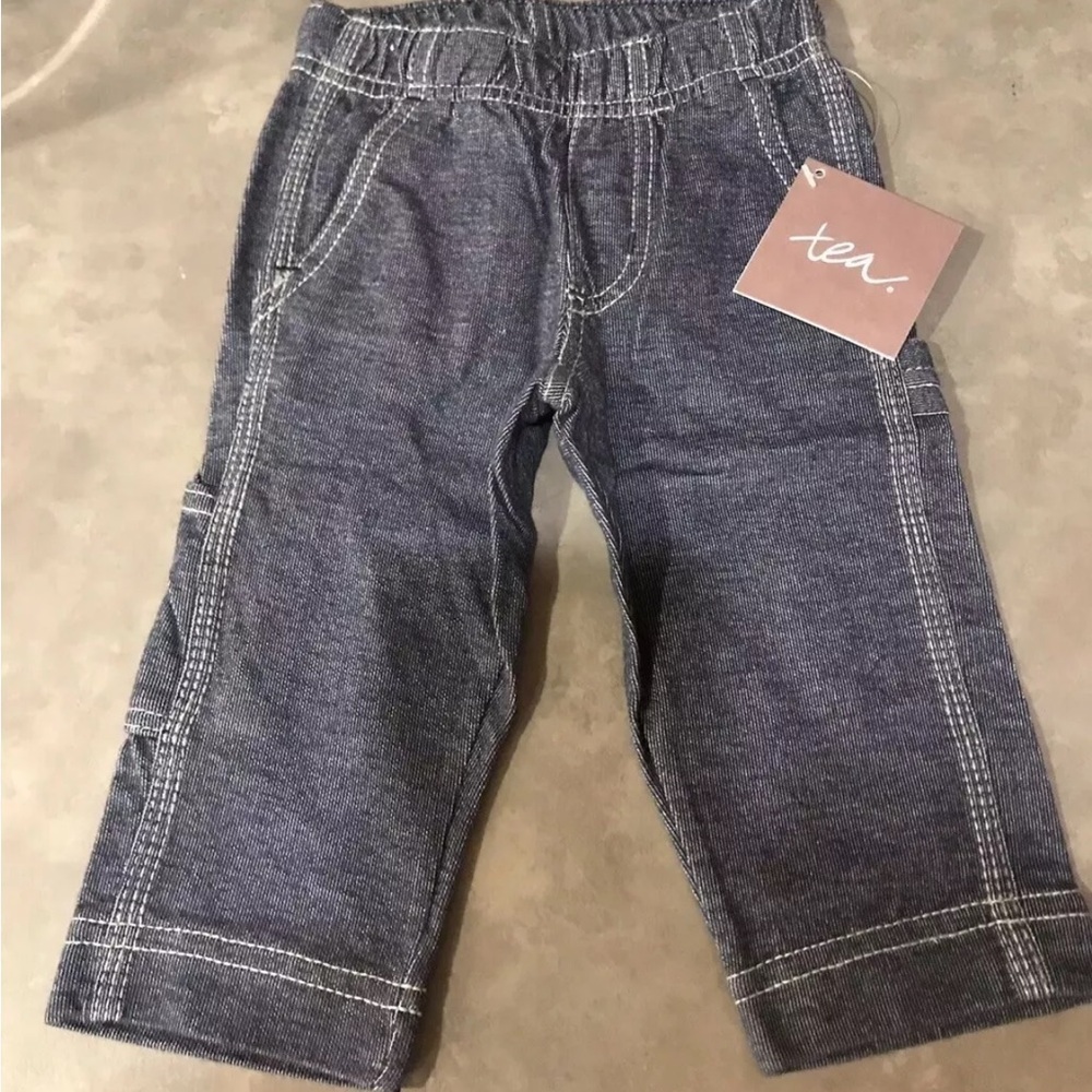 NWT Tea Collection Denim-Like Cotton Knit Carpenter Pants Boy's Size 3-6 Month